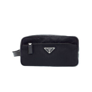 Prada ReNylon Saffiano Leather Travel Clutch Black